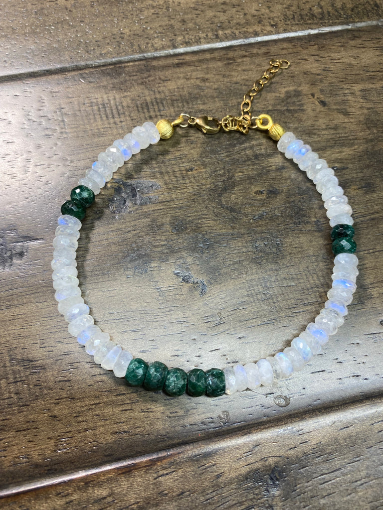 Moonstone and Natural Emerald Anklet